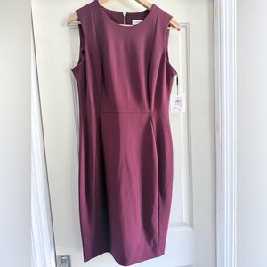 Calvin Klein Sleeveless Burgundy Midi Sheath Dress